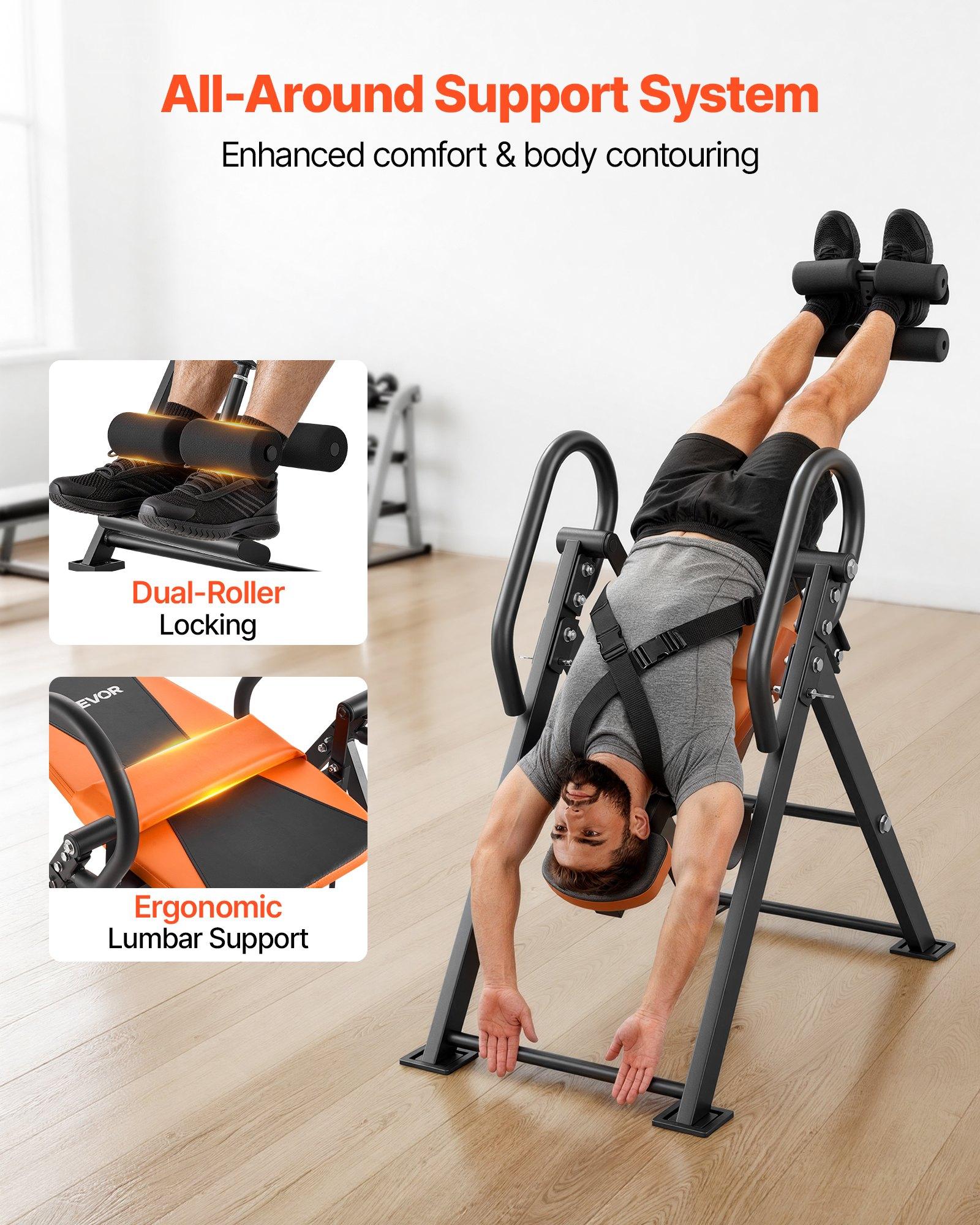 VEVOR Inversion Table, 300 lbs Capacity Heavy Duty Back Inverter Stretcher, Inverted Table with Dual-Roller Locking, Decompression Tables for Shoulders, Neck, Back, Multi-Angle Adjustable Tether Stra