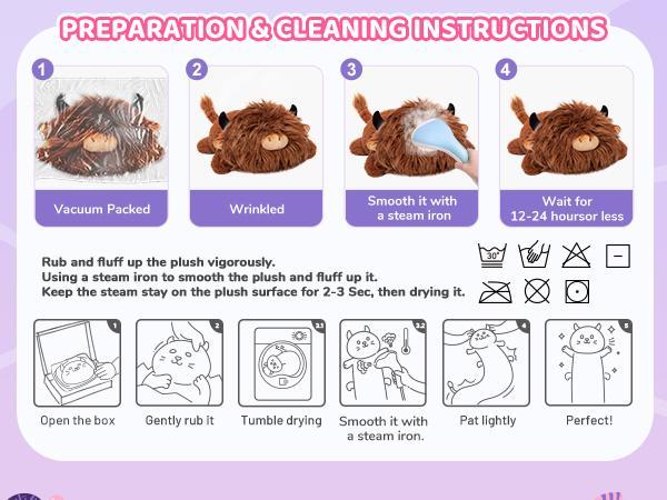 Cute Cow Plush Pillow, Kawaii Plushies 13-inch Highland Cow Stuffed Toys, Squishy Plushies, Cuddle Plush Pillow for Boys & Girls