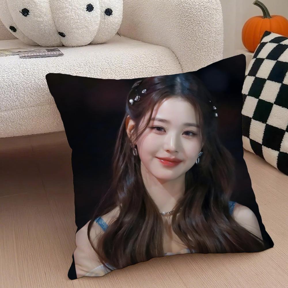 Korea kpop singer idol Jang Wonyoung Pillow Case Anti-dustmite Pillowcase Sofa Cushion Cover with Invisible Zipper Silky Short Plush Polyester Microfiber Fabric White Available in Different Sizes for Home Bed Use