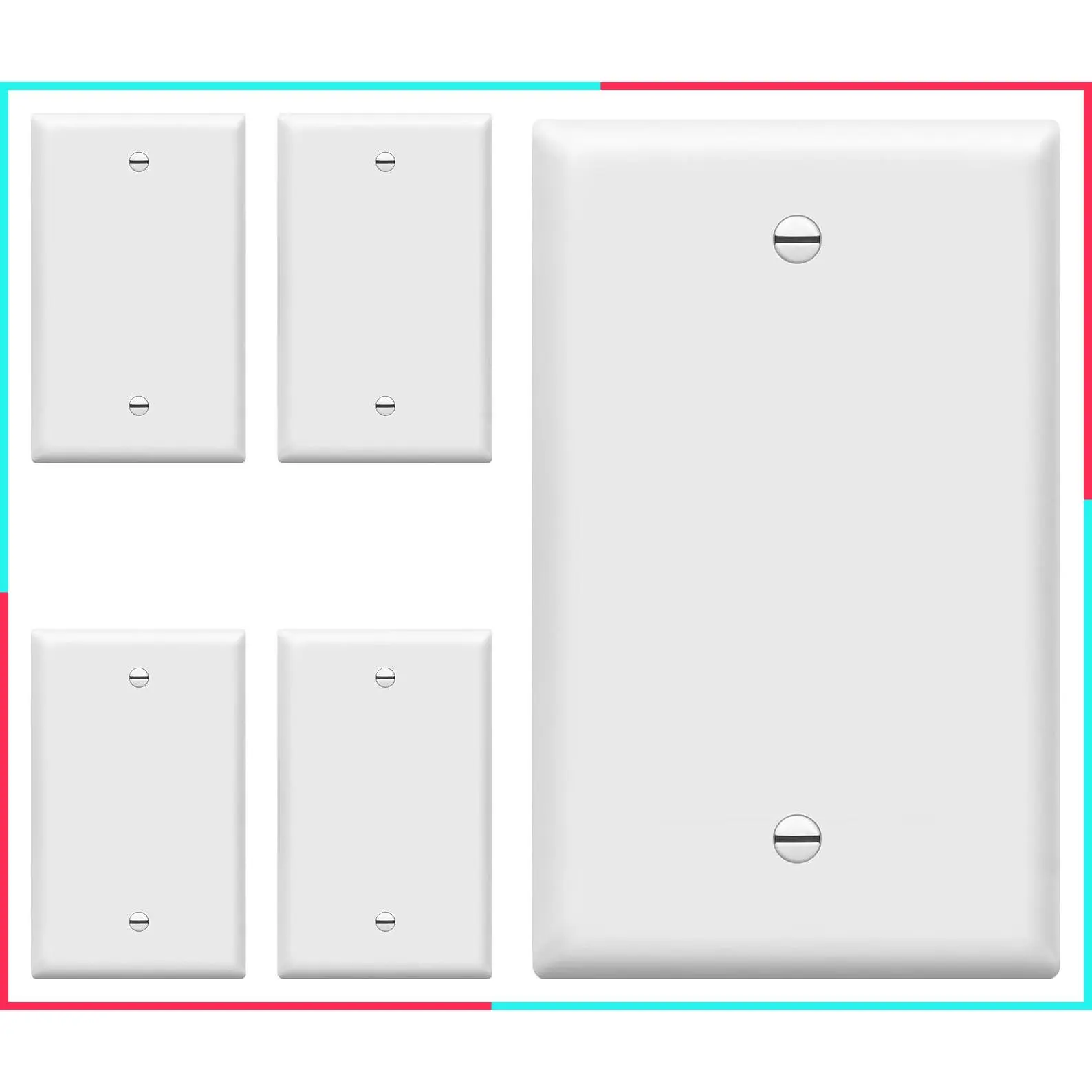Blank Wall Plate Cover, Gloss Finish, Standard Size 1-Gang 4.50" x 2.76", Polycarbonate Thermoplastic, Electrical Covers for Unused Outlets/Switches, White 5 Pack