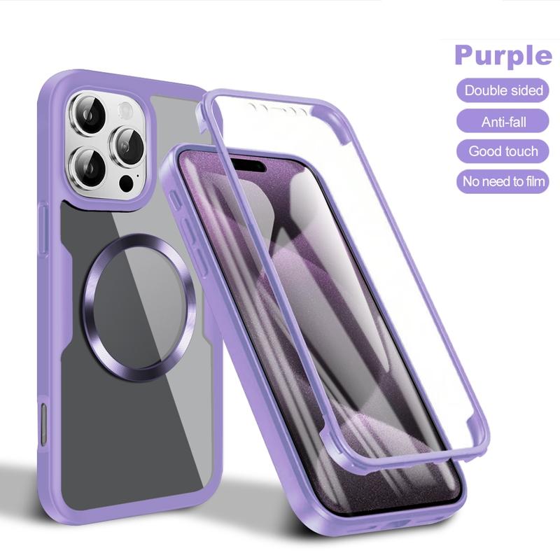 Screen Full Coverage Silicone Case, Ultra-Thin Transparent Magnetic Charging, Anti-Fingerprint Drop Proof Scratch Protection for iPhone