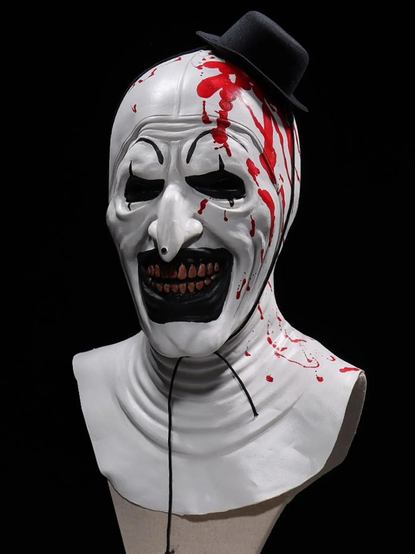 Scary Bloody Clown Full Head Latex Mask with Mini Hat, Halloween Cosplay Costume Prop for Adults, Perfect for Horror Events
