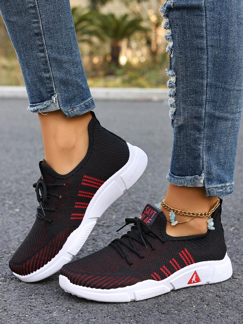 Women's Casual Sporty Sneakers Low-Top Lace-Up Comfortable Lightweight Knit Running Shoes for Beach Vacation Garden Camping Daily Wear Summer
