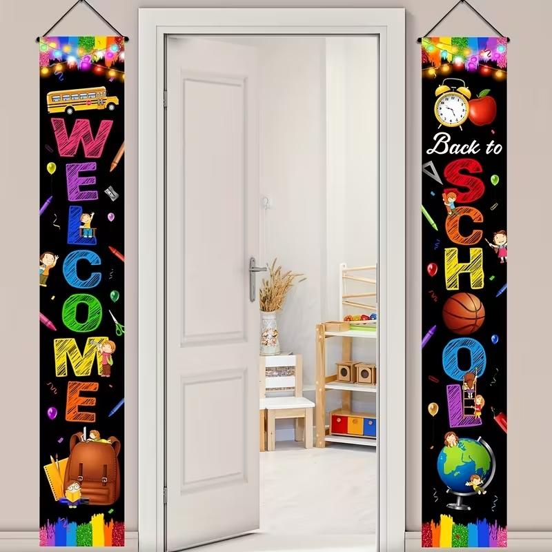 Welcome Back to School Banners, First Day of School Door Decor, Colorful Chalkboard Door Hanging Signs, Classroom Teacher Decor