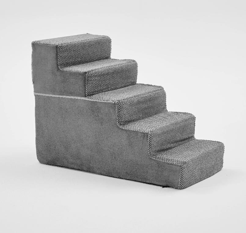5-Step High-Density Foam Curved Pet Stairs, Non-Slip Dog Steps & Ramp for Small Dogs/Cats, Soft Washable Cover, Gentle Incline Design to Protect Joints, Ideal for Accessing Beds, Couches & High Surfaces