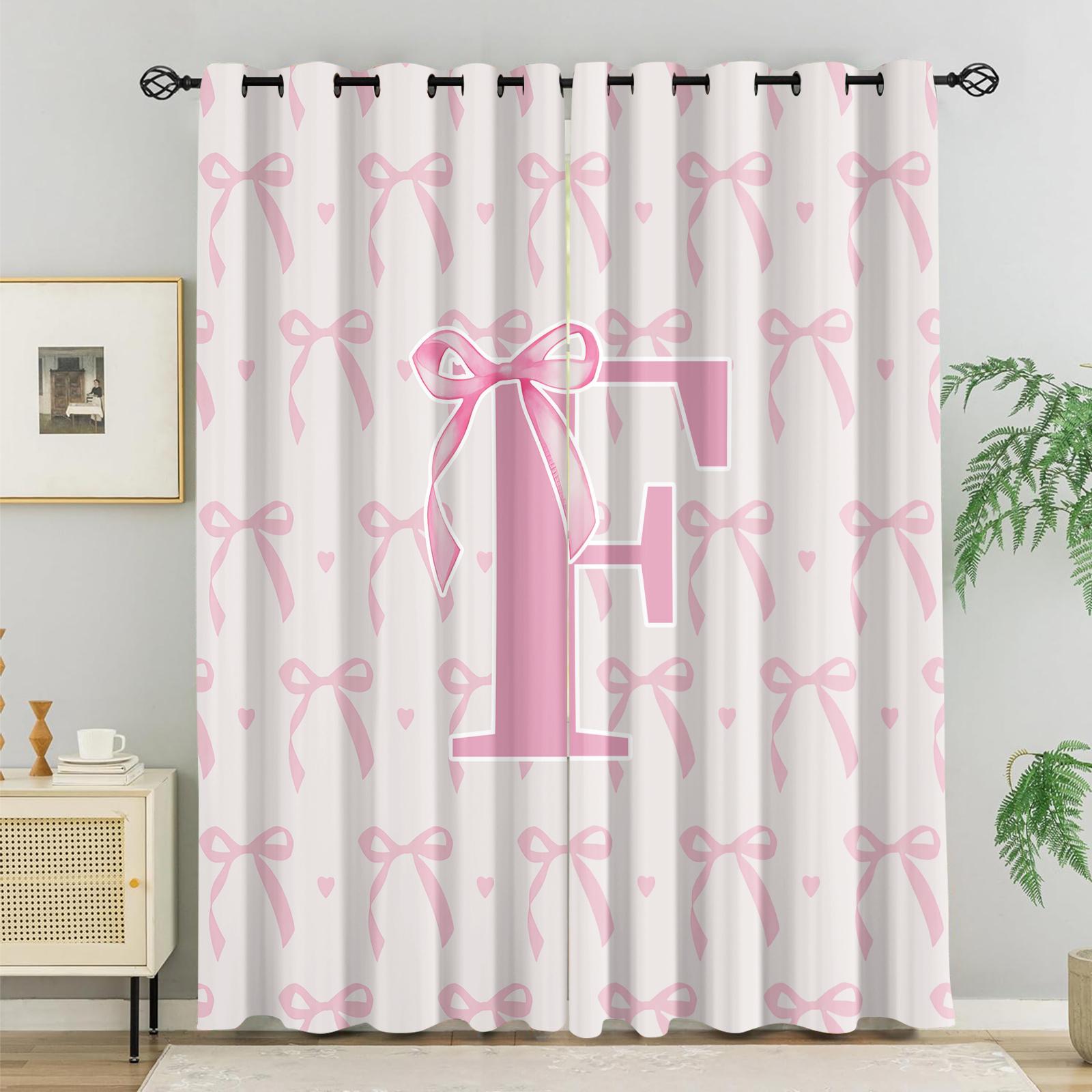 2Pcs Letter Printed Curtains, Pink Princess Style Home Decor, Soft Polyester Fabric, Blackout and Heat Insulation, with Metal Grommets, Ideal for Girls' Bedroom, Dorm and Living Room, Aesthetic Girly Decoration