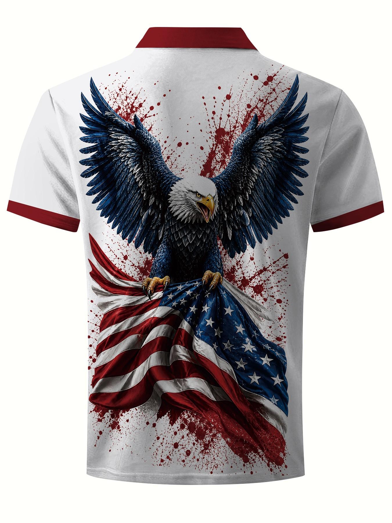 bald eagle and star-spangled banner printed, Graphic Polo Shirts, Loose Polo shirt, celebrating the 250th anniversary of the founding of America, 3D digital printed Polo top, sports men's Polo shirt, suitable for daily wear and an ideal festive gift