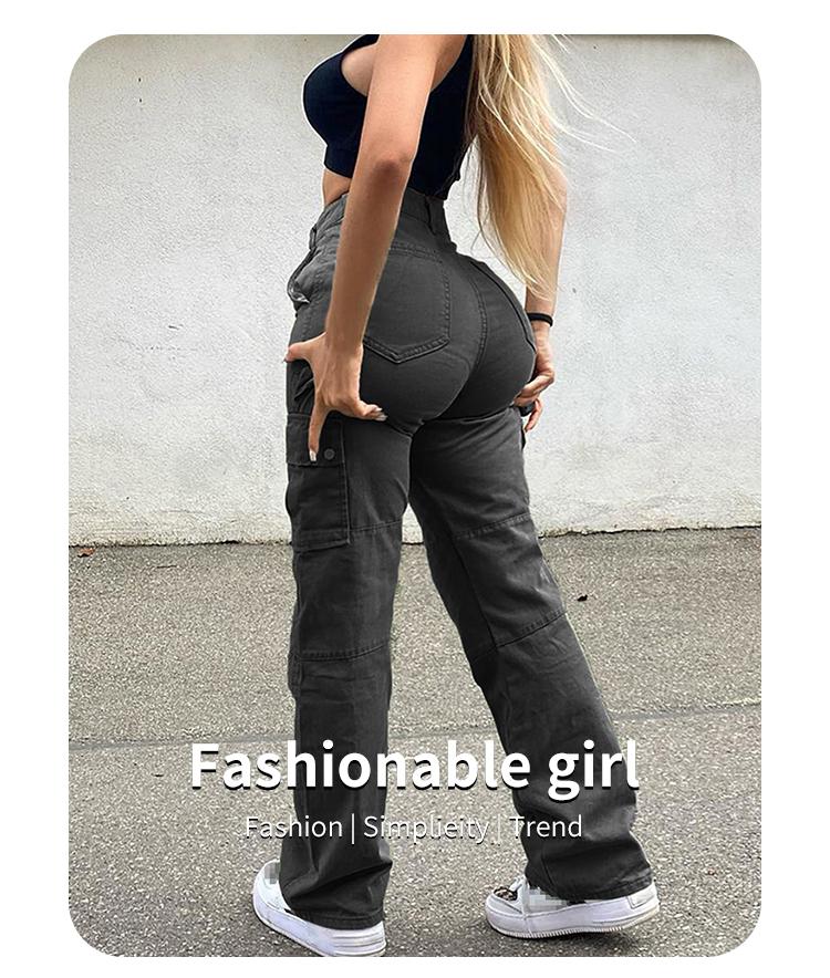 Women's Plain Pocket Pants, Casual Pocket Waist, Casual Streetwear Trendy Trousers for Daily Wear, Ladies Bottoms for All Seasons