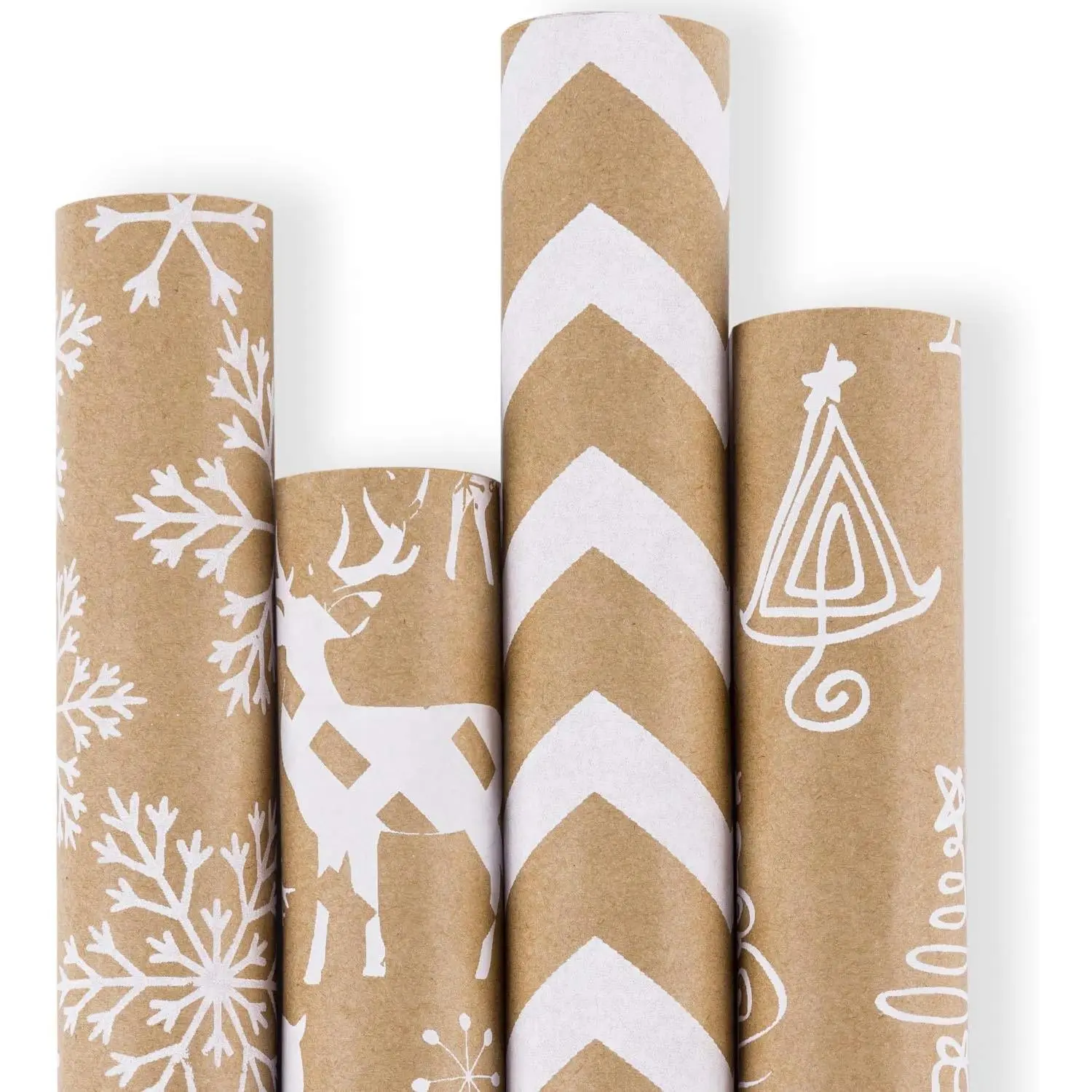 Christmas Wrapping paper - Brown  Paper with  White Christmas  Print Paper - 4 Roll-30Inch X 10Feet Per Roll