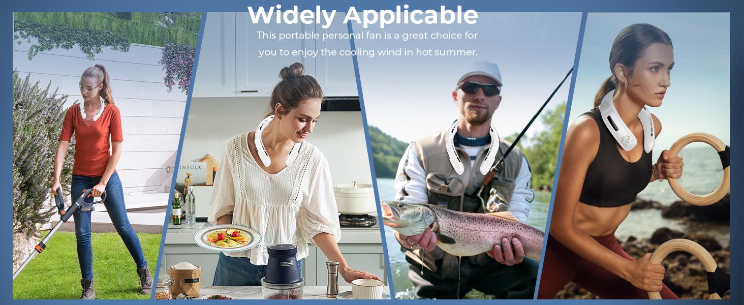 FrSara Neck Fan, 4 Turbo Bladeless Neck Fan, 4000 mAh Battery Operated USB Rechargeable Personal Fan, 360° Cooling Hands Free Fan, 3 Speeds, LED Display, Wearable Fan for Office Travel Gifts