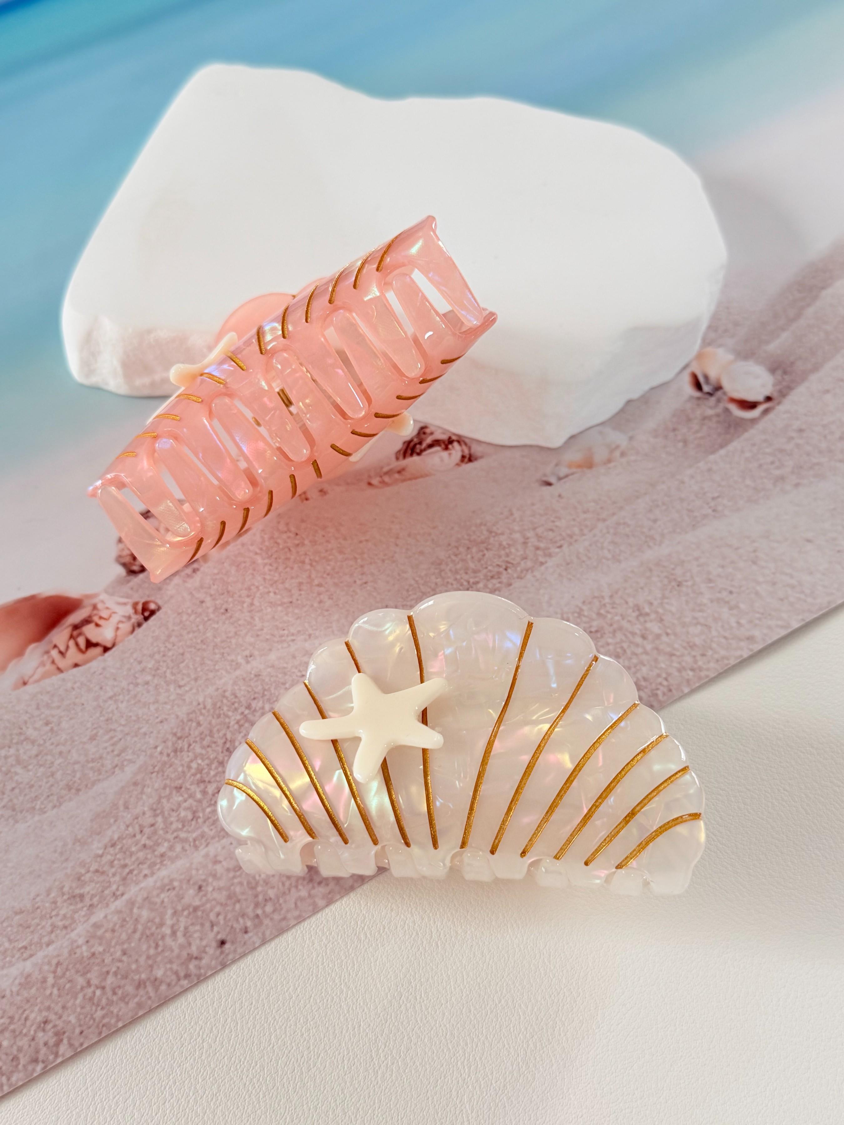 Women's Shell Starfish Hair Claw, Large High Grip Non-Damaging Hair Clip, Beach Vacation Daily Hairstyle Accessory, Summer Sand Style