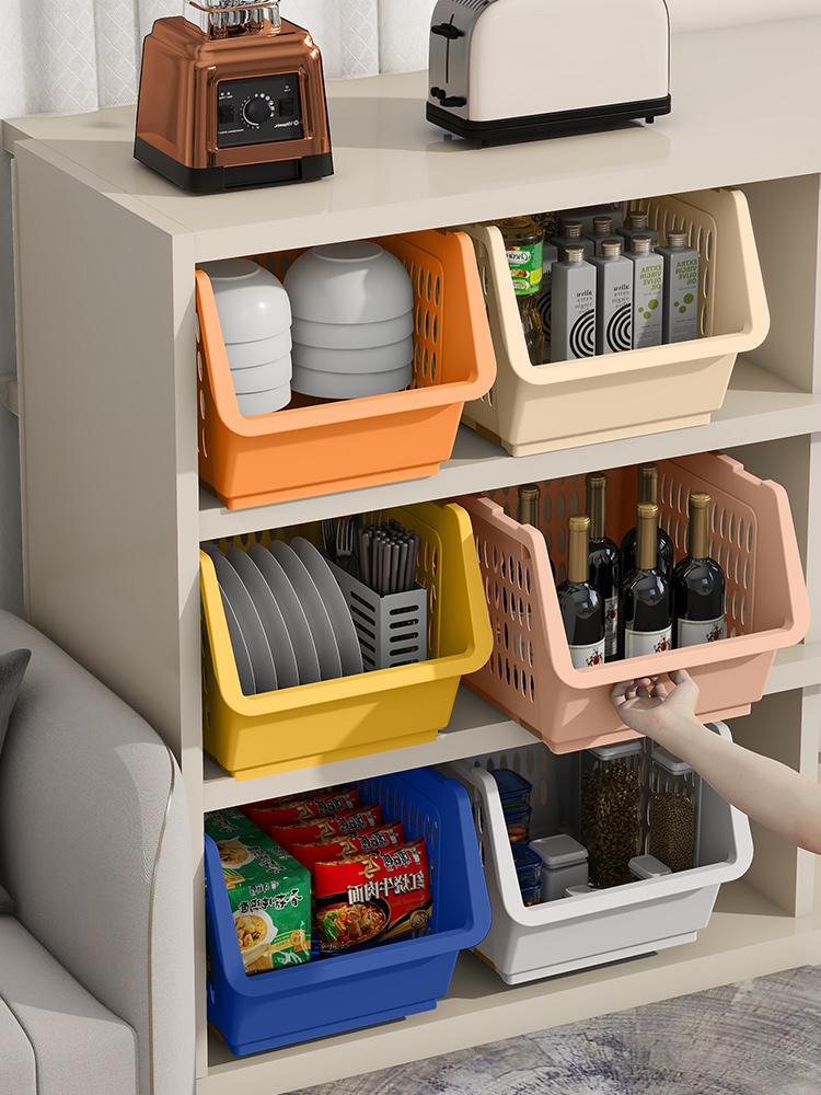 Thick Plastic Kitchen Floor Basket with Wheels, Multi-Layer Dustproof Stackable Vegetable Basket, Home Snacks Toys Storage Rack