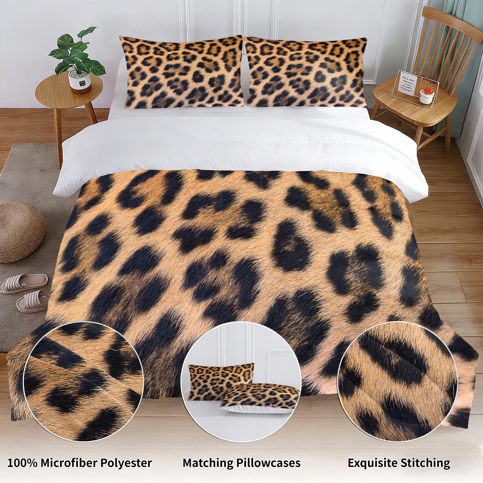 Leopard Print Comforter Set,Soft Microfiber Bedding Set with Pillowcases,Africa Leopard Pattern Duvet Set for Kids Boys Girls Children Women Bedroom Decorative,Full Size