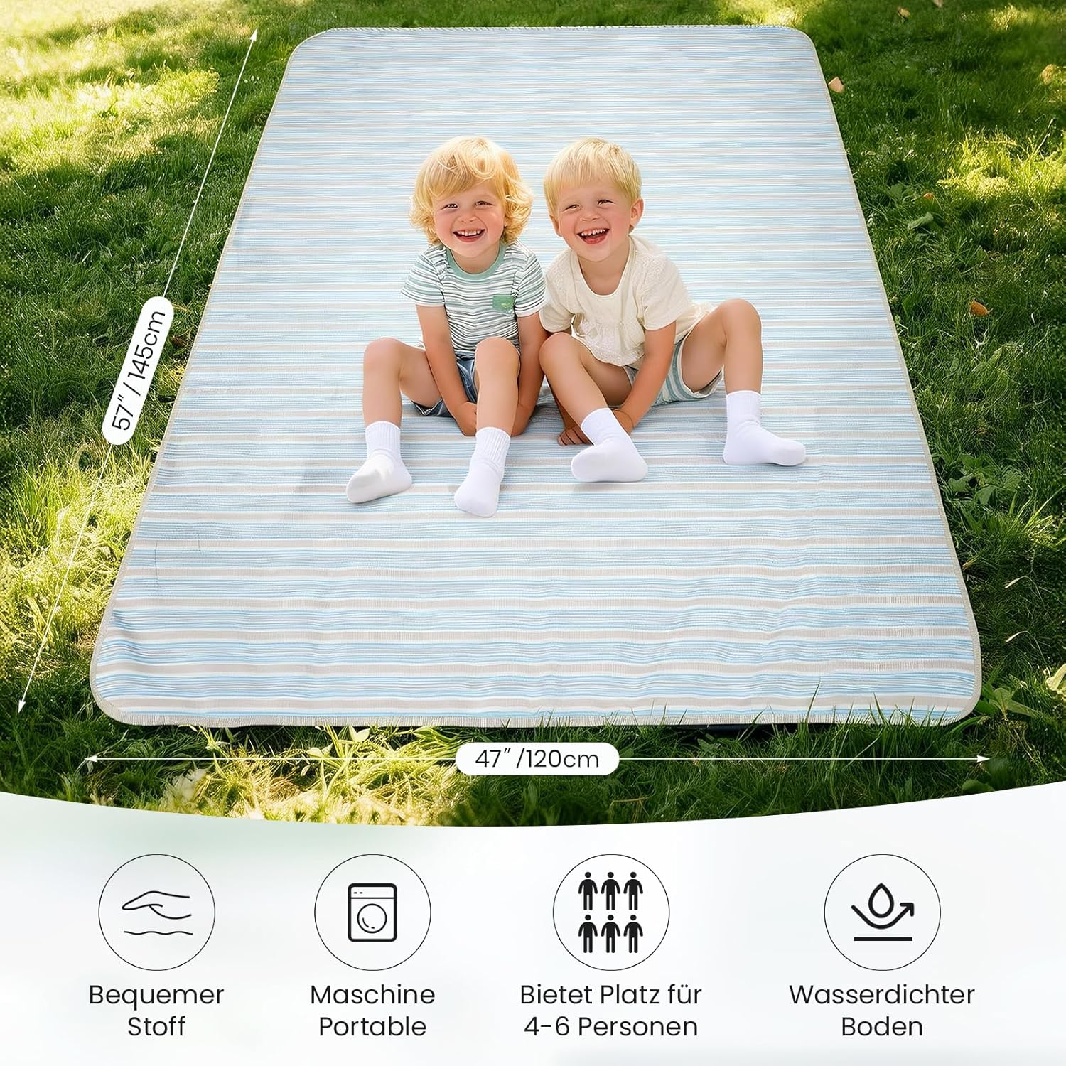 4-person wicker picnic basket set| Large wicker basket, equipped with a large insulated cooling compartment, waterproof blanket, and cutlery set