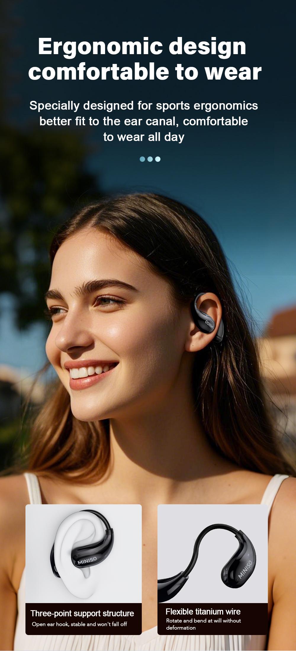 MINISO MS189 Wireless Earbuds Full Color Display Touch Earbuds Open Ear Wireless Headphones for iPhone and Android Headphones LED Touchscreen Earbuds Ear Hooks Design ,With HD Mic, Waterproof,24H Playtime, Bluetooth 5.4 Earbuds, Gaming with Low Latency