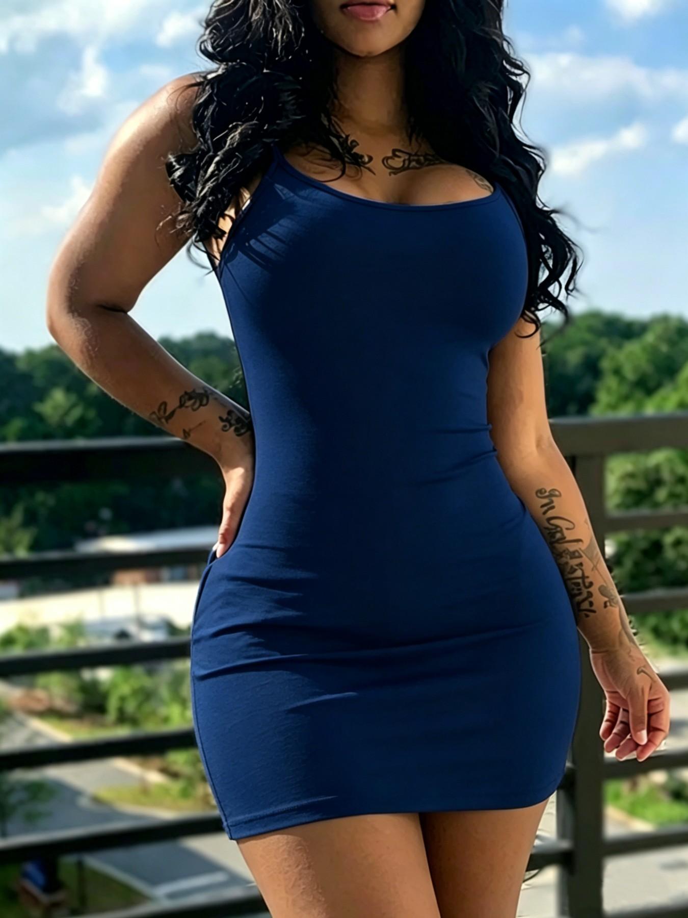 Adjustable Strap Bodycon Dress, Sexy Plain Color Short Dress, Slim-Fitting Casual Dress, No Pockets, Spring & Fall Fashion, Casual Wear