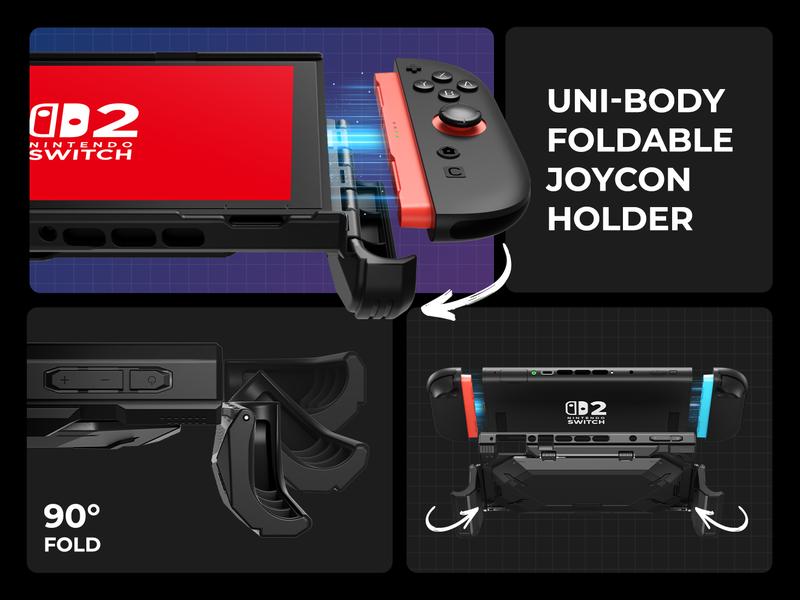 i-Blason Dockable Protective Case for Nintendo Switch 2 (2025) - Foldable JoyCon Holder, Game Card Storage, Ergonomic Uni-Body Grip with Flip Stand & Bumper Cover Portable Controller Accessories