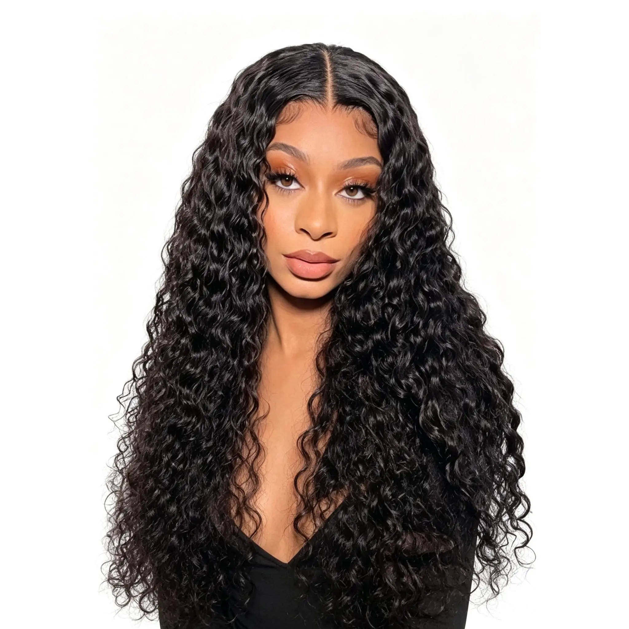 Deep Wave Lace Front Wig - 26 Inch Long Curly Wig Natural Hairline, Water Wave Curly Hair Wig for Women, Glueless Ready to Wear