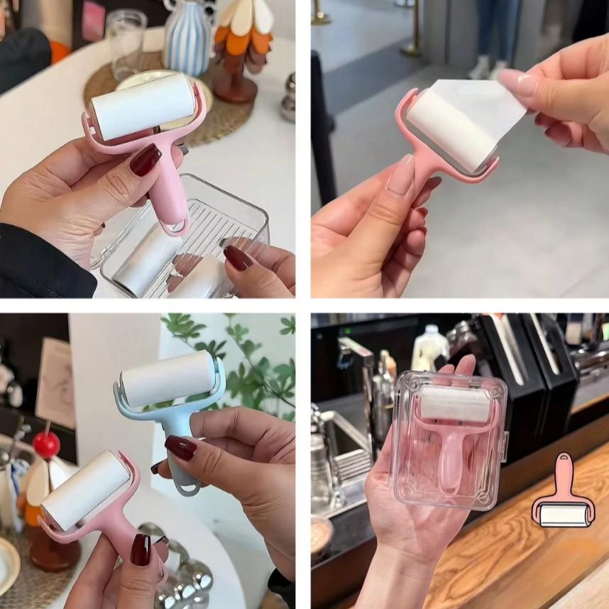 2-Set Convenient Mini Dust Removal Roller Set - 1 Handle + 3 Refill Rollers, Strong Adhesive for Pet Hair Removal, Easy to Use, Reusable Handle, No Electricity Required, Suitable for Pets, Clothes, Carpets, and Car Seats, An Essential for Pet Owners