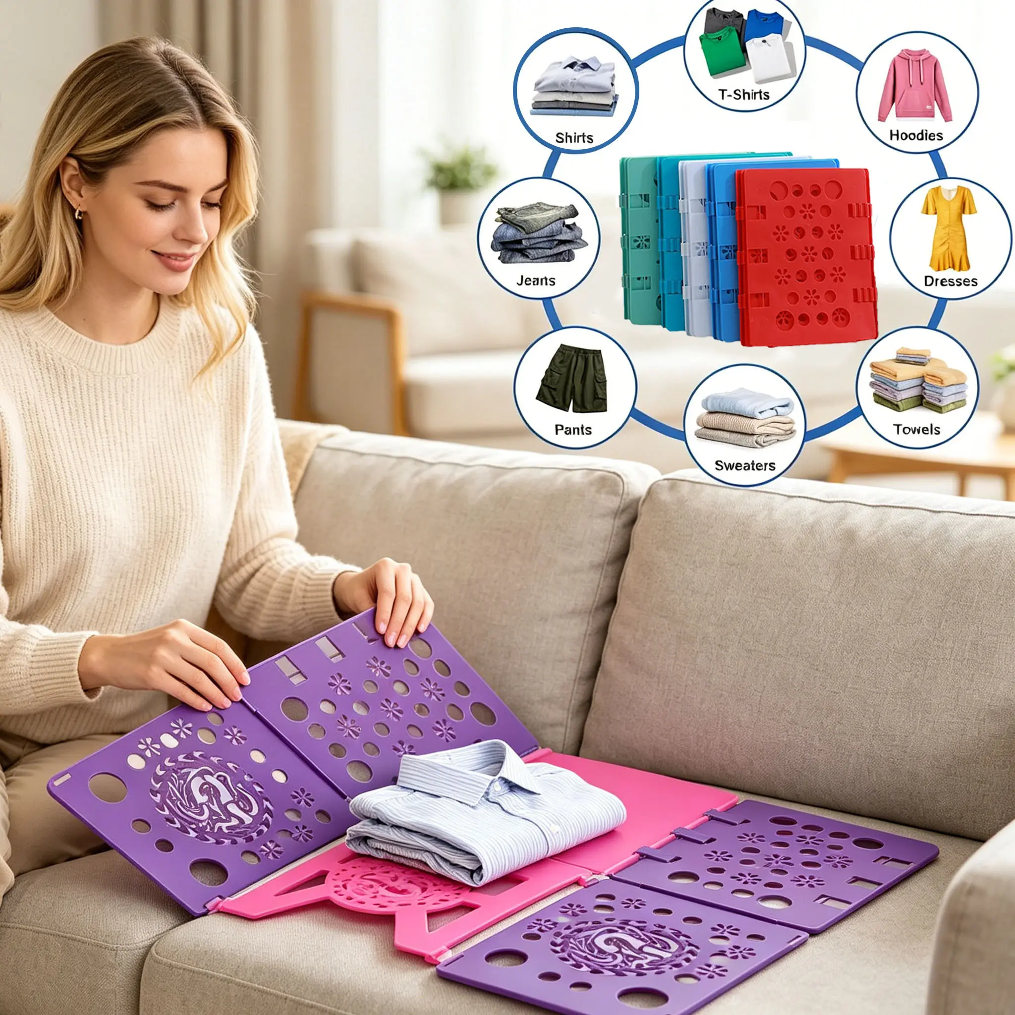 Multi-Purpose Clothes Folding Board for Household & Travel Use, Efficient Shirt & Garment Organizer Tool, Foldable Space-Saving Easy to Carry, Sturdy Durable Plastic Construction