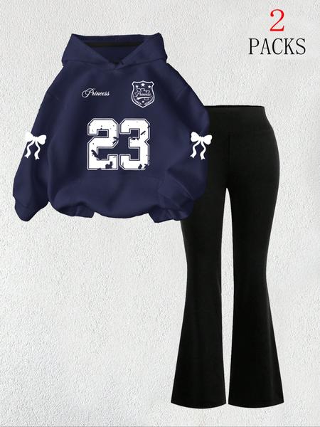 【FREE PERSOMALITY】Women's Warm Sweatshirt Set + Slim Fit Flare Pants, Casual Butterfly Print, Kangaroo Pocket, Fall & Winter