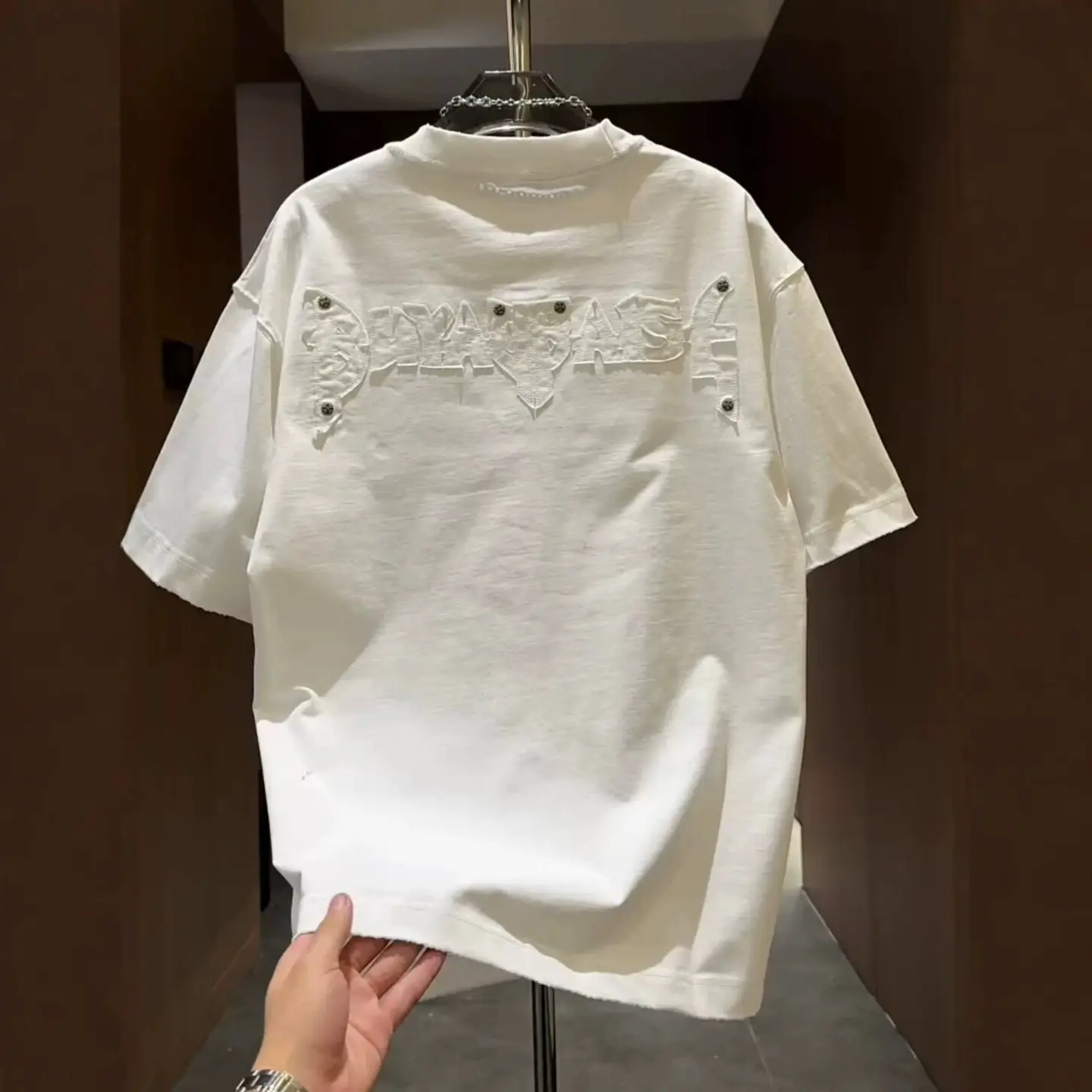 Men's Regular Fit Half Sleeve Cotton Mix Summer New Light Luxury Patch Embroidery Studded Graphic T-Shirt - Fashionable Brand Casual Versatile Streetwear with Jesus Story, Horror Movie Vintage, Double-Sided Lever Action Design (Red)