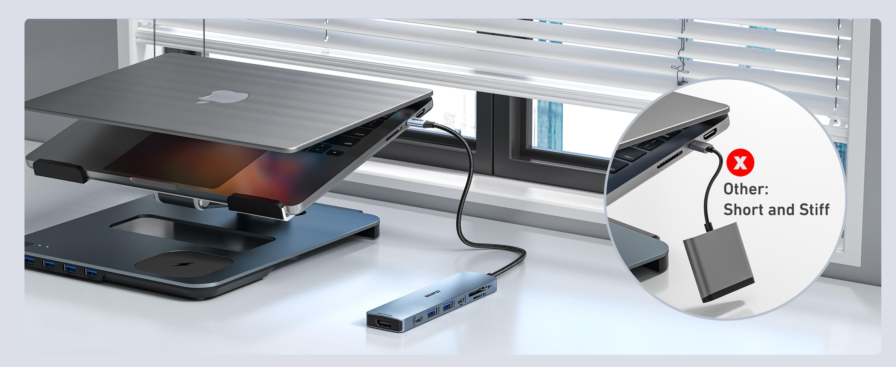 BENFEI 7-in-1 USB C Hub with HDMI(4K@60Hz), 2 USB-A, 1 USB-C Data, 100W Charge, SD/TF Card Reader, Silicone Tangle-Free Cable Compatible with MacBook Pro/Air, iPad Pro, iMac, iPhone 15 Pro/Pro Max BENFEI 7-in-1 USB C Hub with HDMI(4K@60Hz), 2 USB-A, 1 USB-C Data, 100W Charge, SD/TF Card Reader, Silicone Tangle-Free Cable Compatible with MacBook Pro/Air, iPad Pro, iMac, iPhone 15 Pro/Pro Max