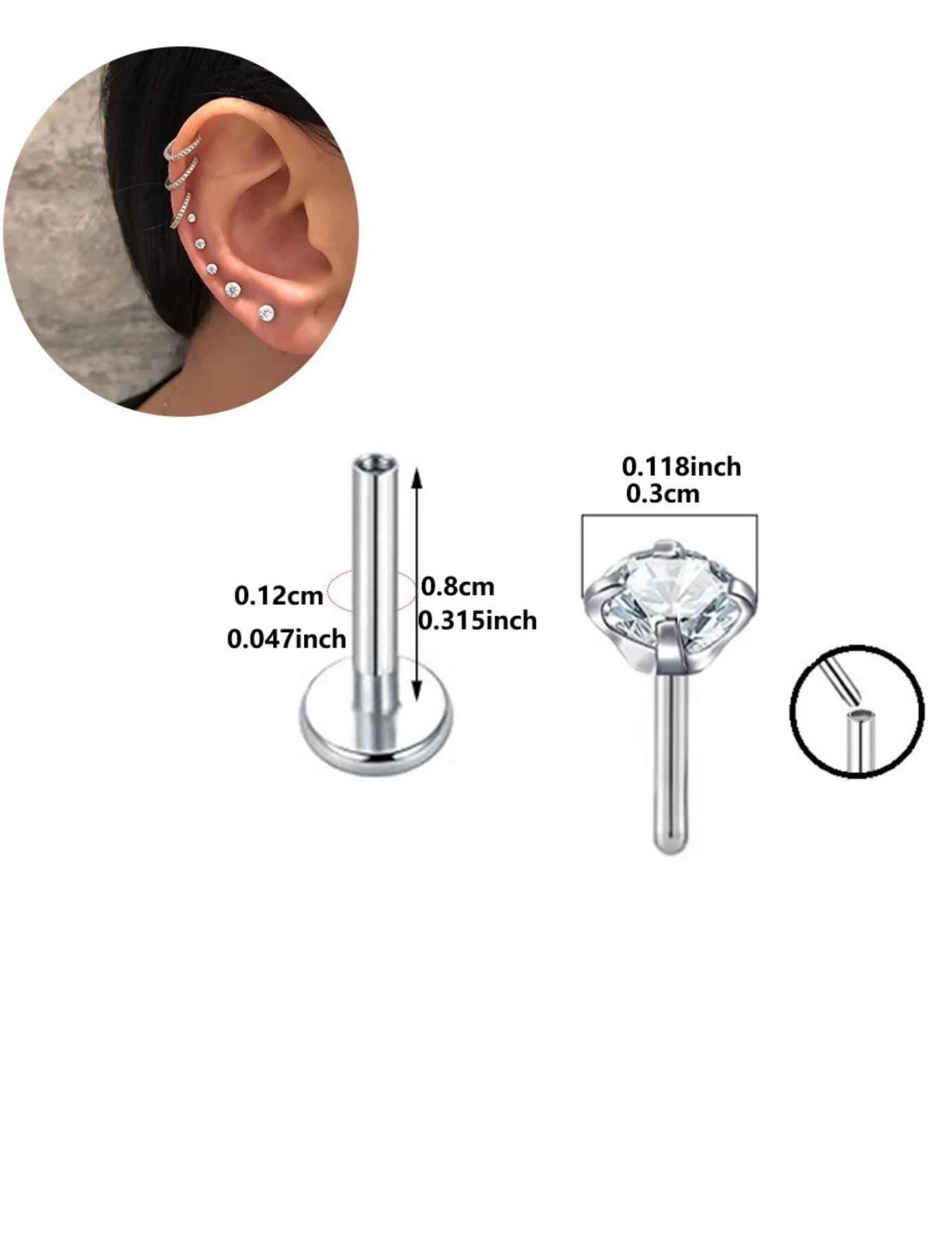 G23 F136 Titanium  Push Pin Earrings Flat Back, Implant Grade Nose Stud, Threadless 16g Hypoallergenic, Silver Color, for Women, All Seasons
