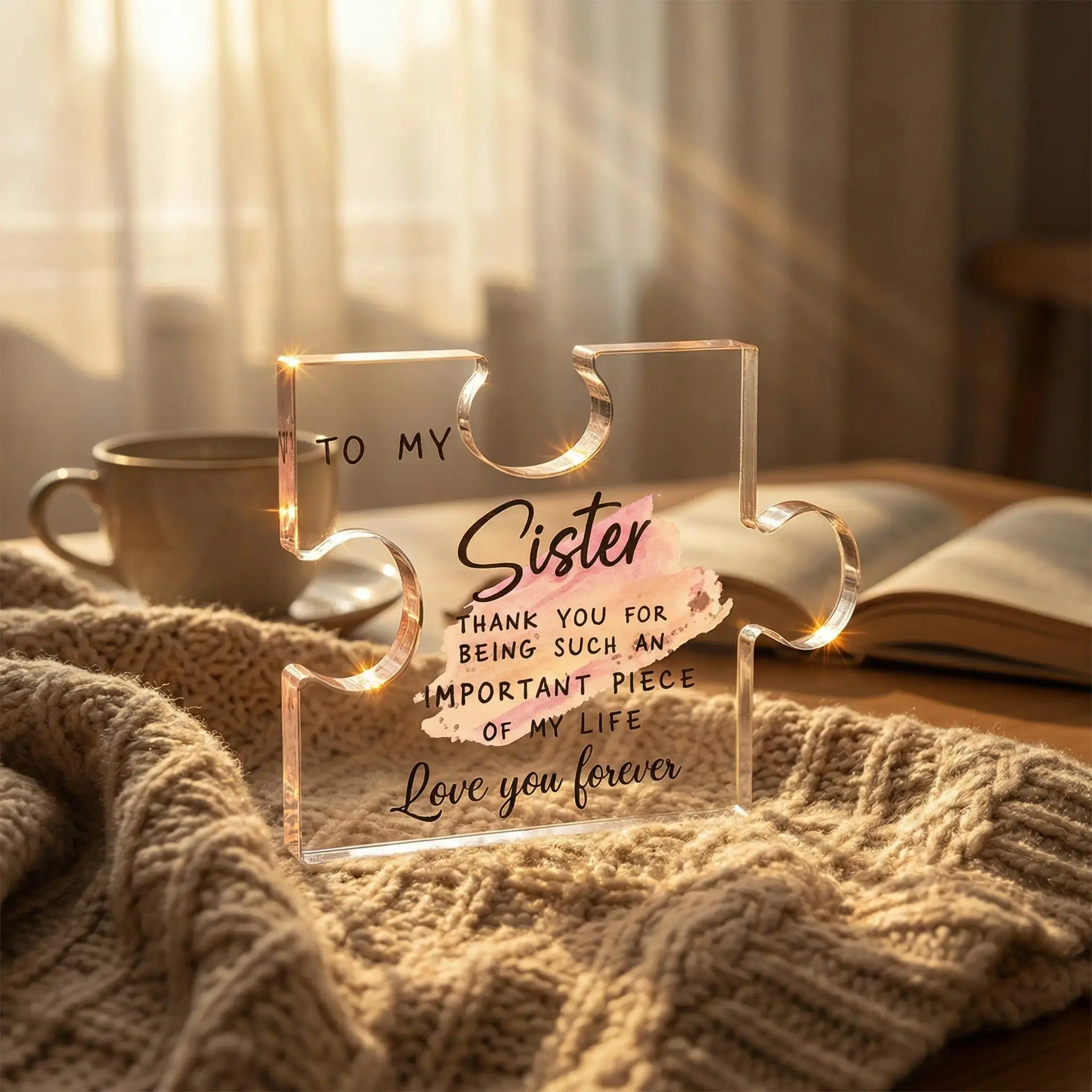 To My Sister Transparent Compact Rectangle Acrylic Puzzle Plaque Gift - Heartfelt Keepsake for Birthday, Christmas - Office Home Decor Products, Wall Art Sign, Friend Gift GP-05