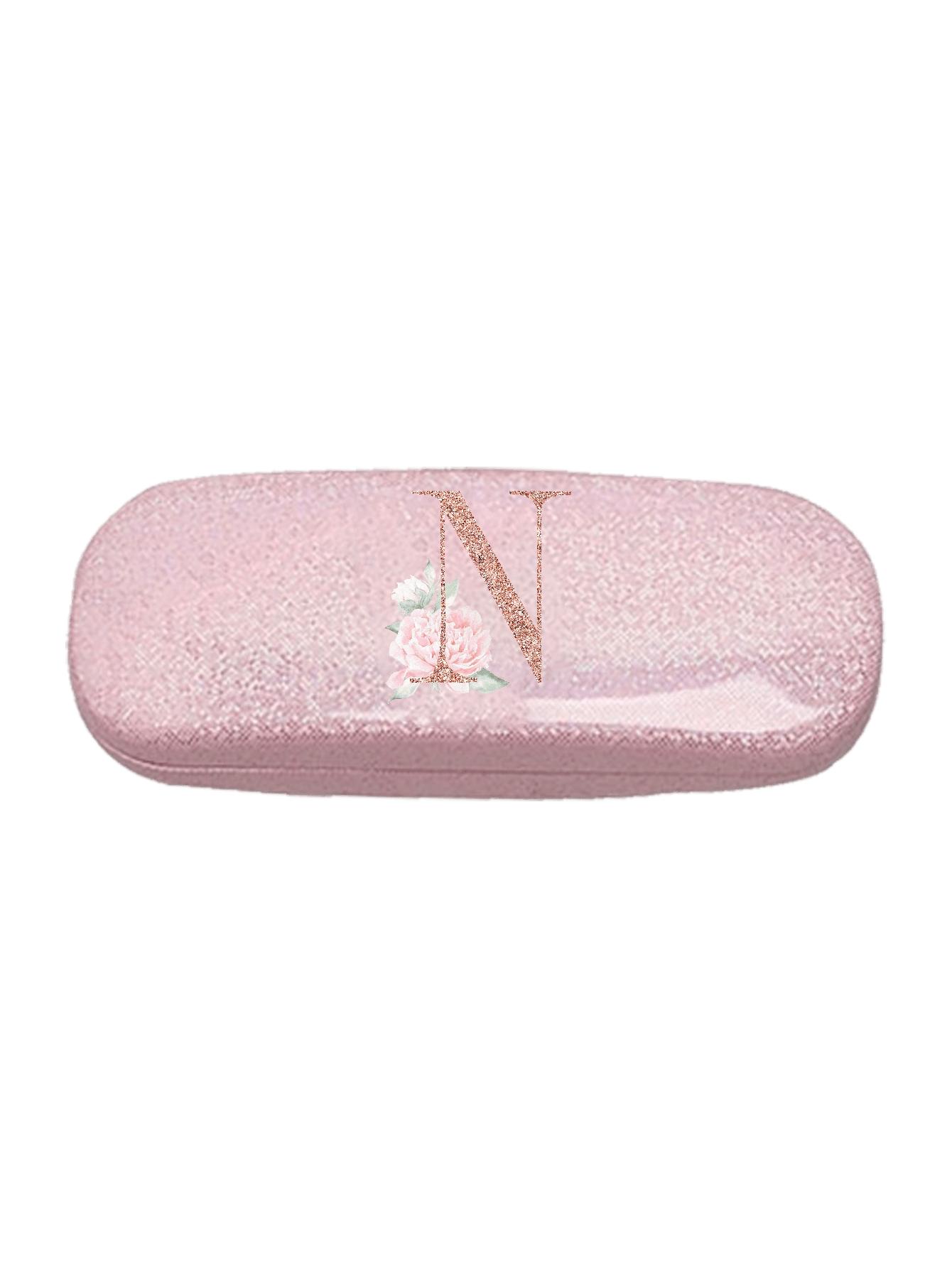 Pink Shiny Flower Letter PU Leather Glasses Storage Case, Portable Magnetic Glasses Storage Box, Sports Fashion Glasses Case Glasses Bag Travel Bag Portable Glasses Bag, Designed Glasses Case for Men, Women, and Students Glasses Accessories