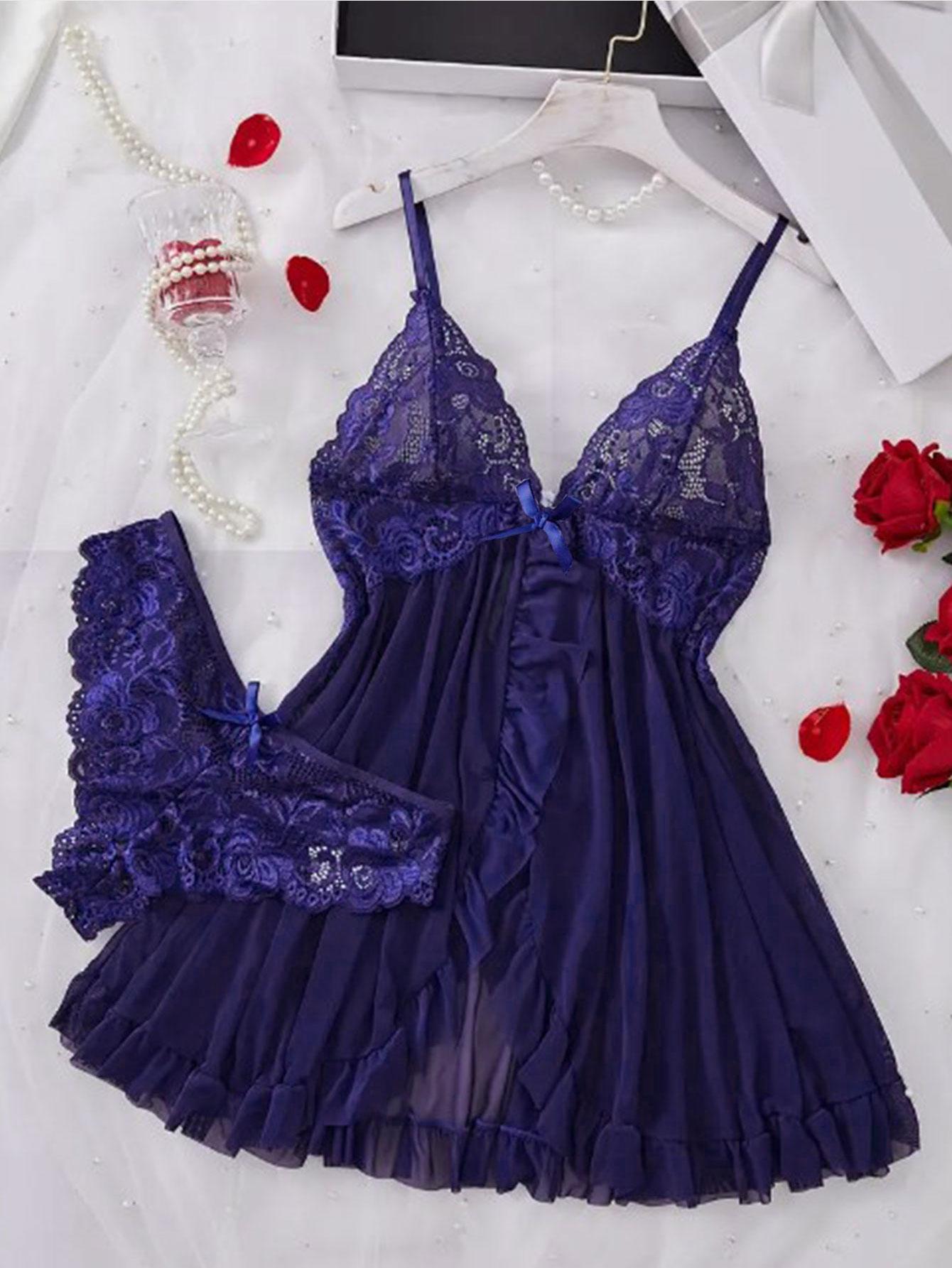 Women's Lace Sexy Halter Nightdress Set Sleepwear Nightgown Made of Net  Fabric, Strap Nightgown, Suitable for Home Loungewear Womenswear Comfort  Homewear Basic Blue Fitted Minimalist Sleeveless night gown women - TikTok  Shop