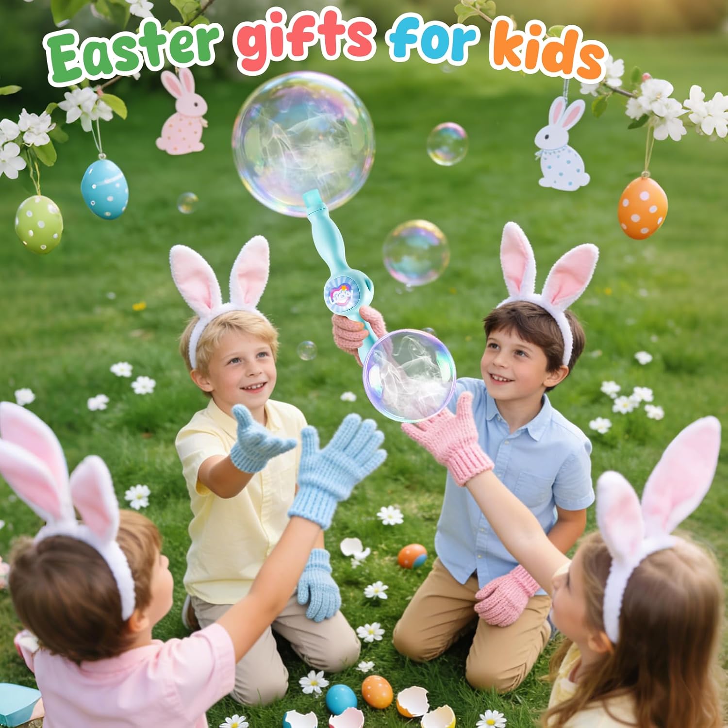 Fog Bubble Machine Rechargeable Automatic Electric Smoke Bubble Machine Magic Smoke Bubble Maker Colorful Lights Music Elastic Bubble Fog Wand Magic Interactive Fog Bubble Maker for Kids Parties Beaches Summer Easter Basket Stuffers with a 70ml Bubble So