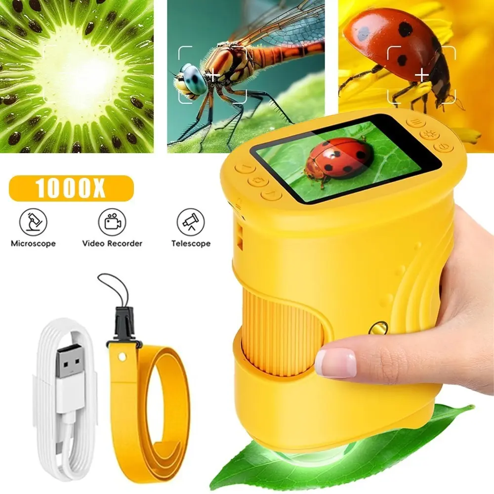 1000x Portable Pocket Microscope for Kids, Handheld Digital Microscope, 2-Inch IPS Screen, 200x-1000x Magnification, Ideal for Outdoor Exploration and Classroom Use, Study Tool