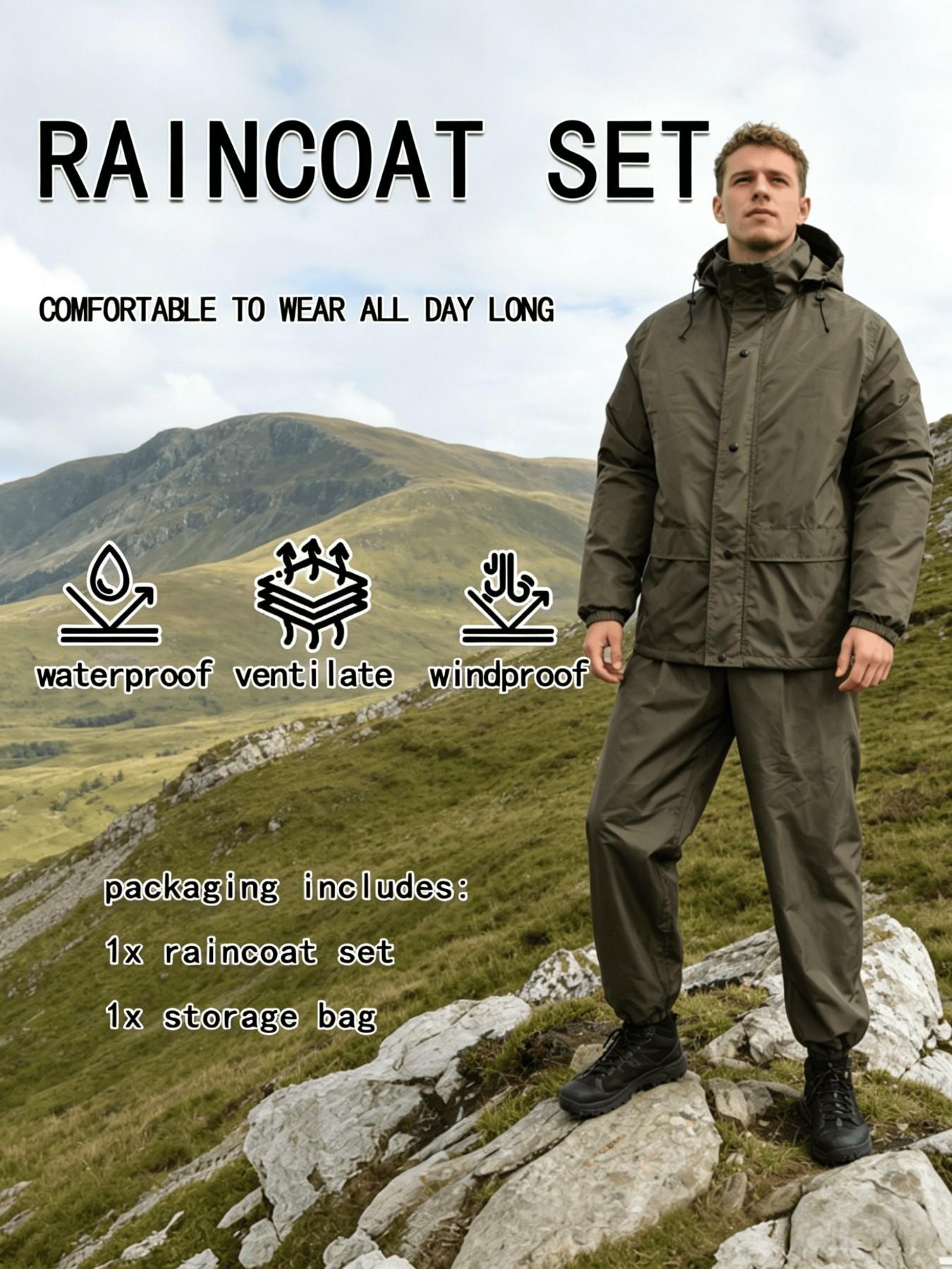 Waterproof Raincoat Set, Durable Breathable Unisex Rain Gear, Foldable Design, Ideal for Outdoor Activities, Rainy Day, Men's & Women's Rainwear, Waterproof Hooded Raincoat, Lightweight Rain Coat