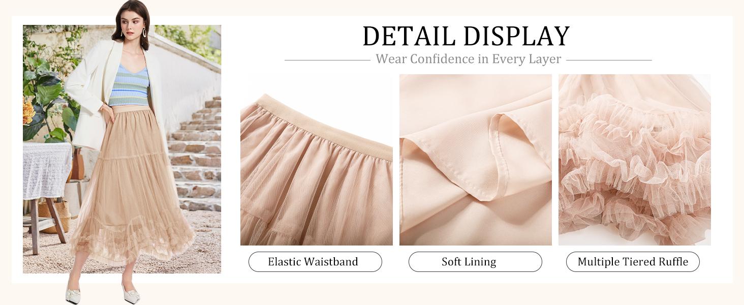 Women's Maxi Tulle Skirt Long Tiered A Line Mesh Tutu Fairy High Elastic Waist Pleated Layered Skirts
