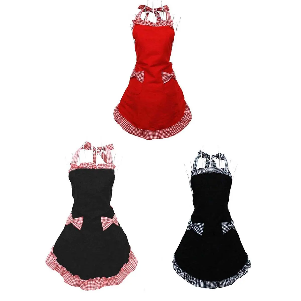 Vintage-Style Plaid Waist Apron for Women, Durable Polyester with Bow Pocket and Adjustable Tie for Kitchen Cooking and Baking, Kitchen Cooking Aprons, Aprons With Pockets