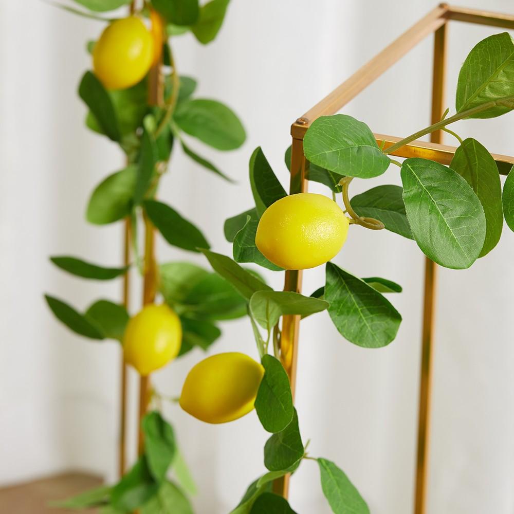 6FT Artificial Lemon Garland, Faux Lemon Vine Greenery Garland with Realistic Leaves & 3 Lemons,  Suitable for Kitchen, Wedding, Farmhouse Mantel, Party Background Decor, Maintenance-Free