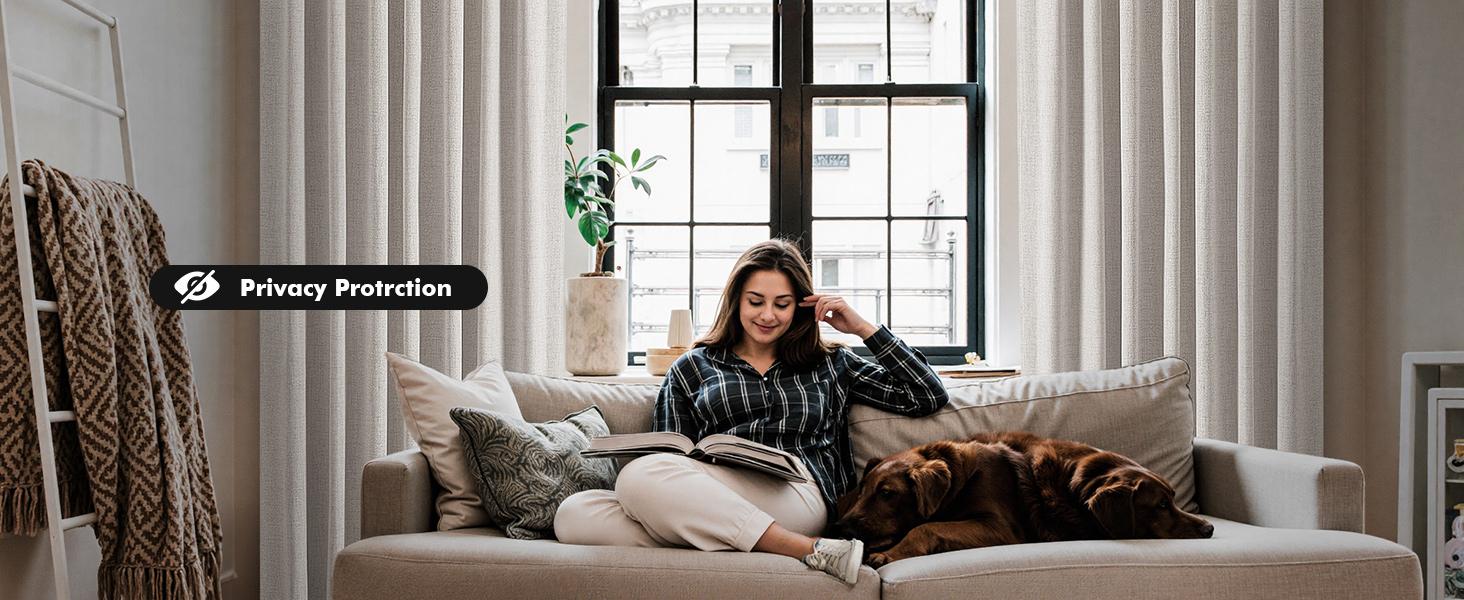 Home Decoration Curtains, 2-Panel 42x84" 100% Blackout Linen Luxury Thermal Insulation Draperies with Back Tab & Rod Pocket, Room Darkening Window Treatments for Bedroom, Living Room