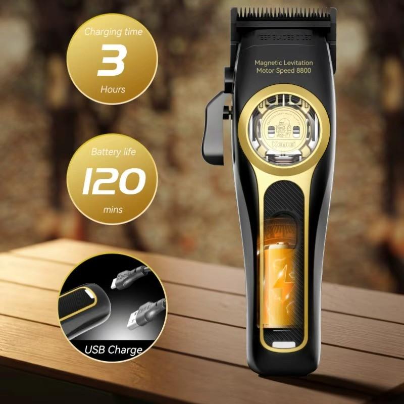 Kemei Electric Hair Trimmer Km-2373, USB Charging Carving Hair Clipper with Base, Professional Salon Barber Tool, High Precision Grooming Kit, Suspended Motor