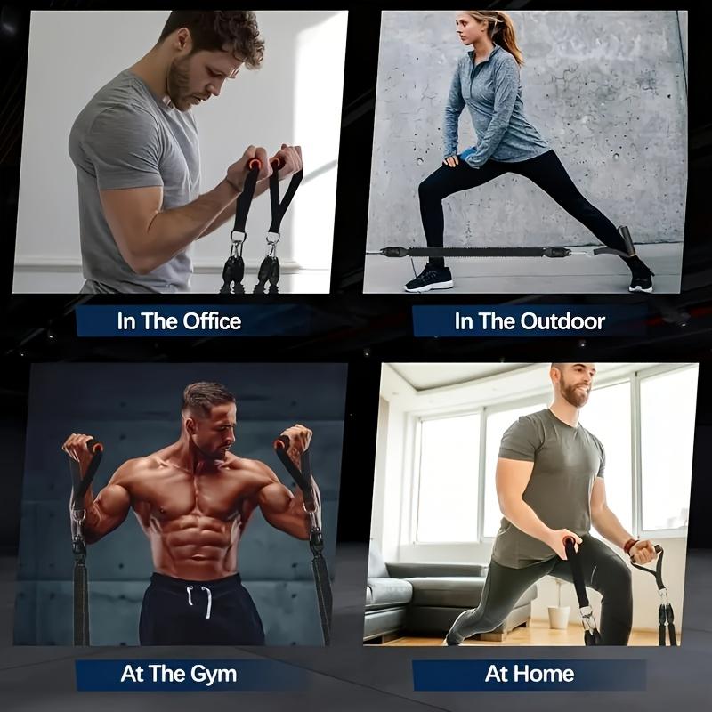 This 5-in-1 multifunctional leg stretching device, resistance band, sit-up helper, exercise foot pedal and yoga tool trains arms, legs and core, ideal for home and outdoor workouts.