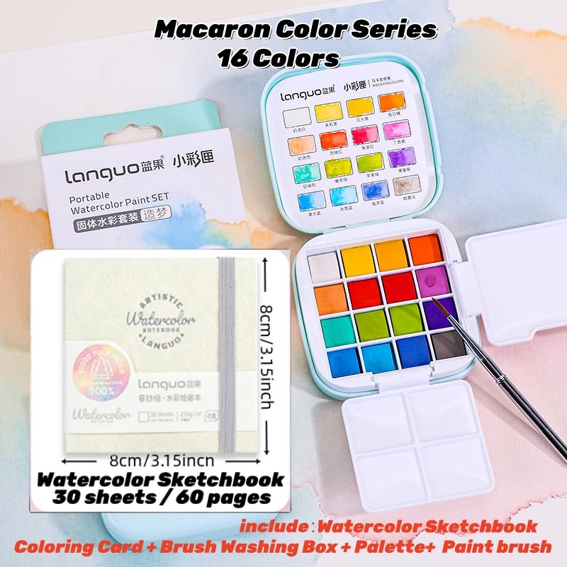 Travel Watercolor Paint Set - Artist Bundle 16 Colors with Palette,Portable Watercolor Travel Kit with Brush, Coloring Card, Brush Washing Box for Adults, Artists & Professionals