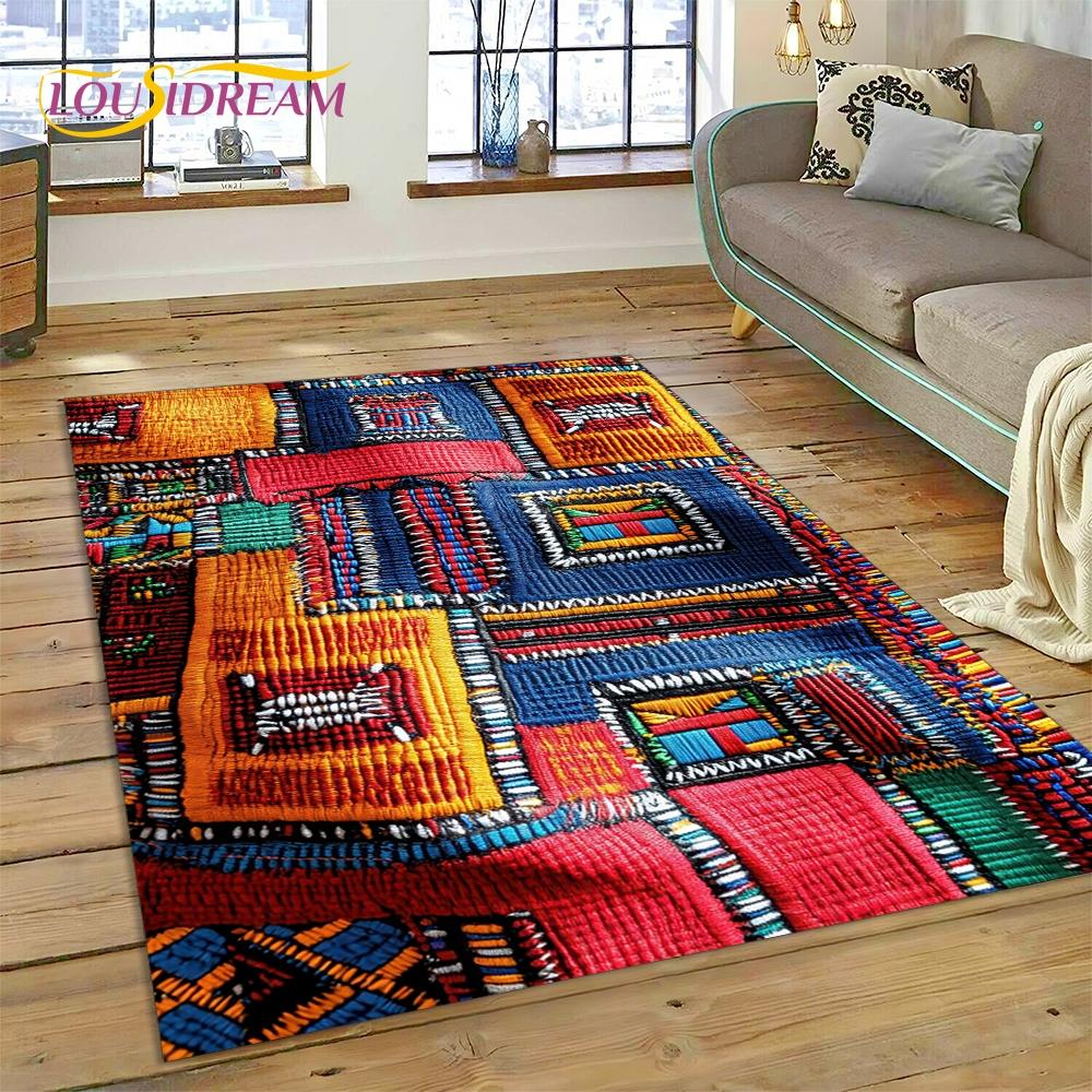 Colorful Crochet Mandala Flannel Area Rug - Boho Ethnic Woven Pattern Print Soft Mat for Living Room, Non-Slip Bohemian Home Decor #BohoMandalaRug #ColorfulCrochetMat #EthnicHomeDecor #2DWovenCarpet #NonSlipFlannelRug