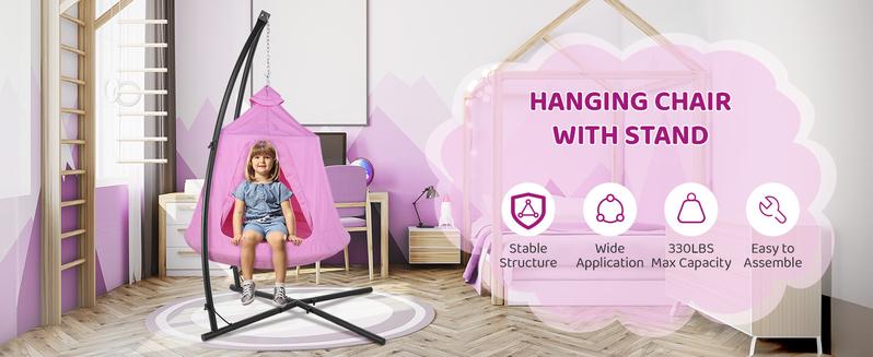 X-Shaped Hanging Tree Tent with Swing Chair, Metal Hanging Hammock with LED Lights, 330 LBS Weight Capacity, Adjustable Solid Stand, Kids Play House X-Shaped Hanging Tree Tent with Swing Chair, Metal Hanging Hammock with LED Lights, 330 LBS Weight Capacity, Adjustable Solid Stand, Kids Play House