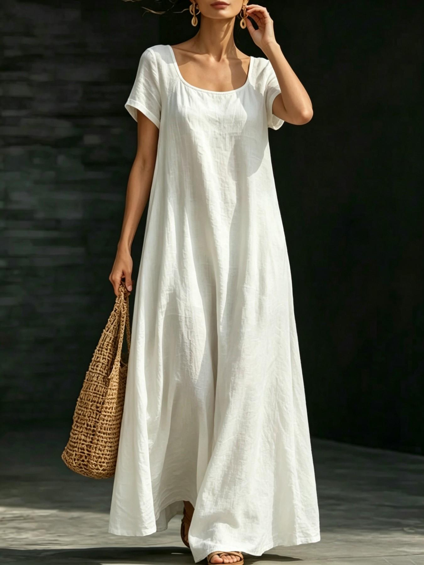 Summer Casual Solid Color Dress, Loose Fit A-Line Long Dress, Commute Vacation Beach Two-In-One, Beach Vacation Leisure Long Dress, Womenswear, Lady