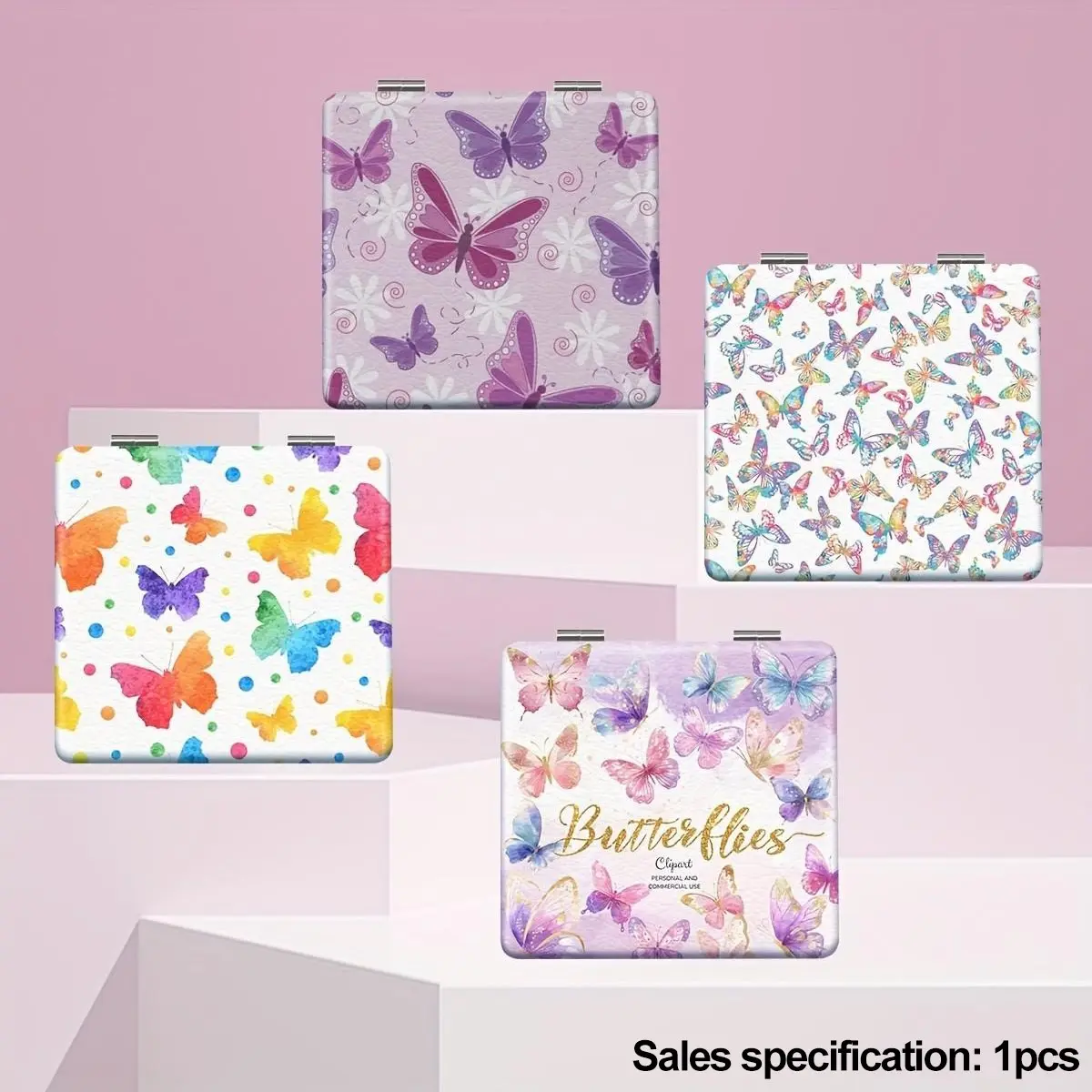 Watercolor Rainbow Butterfly Print Compact Mirror, Double Sided Foldable Pocket Makeup Mirror, Colorful Butterfly Pattern Portable Travel Cosmetic Mirror, Gift for Girls Women