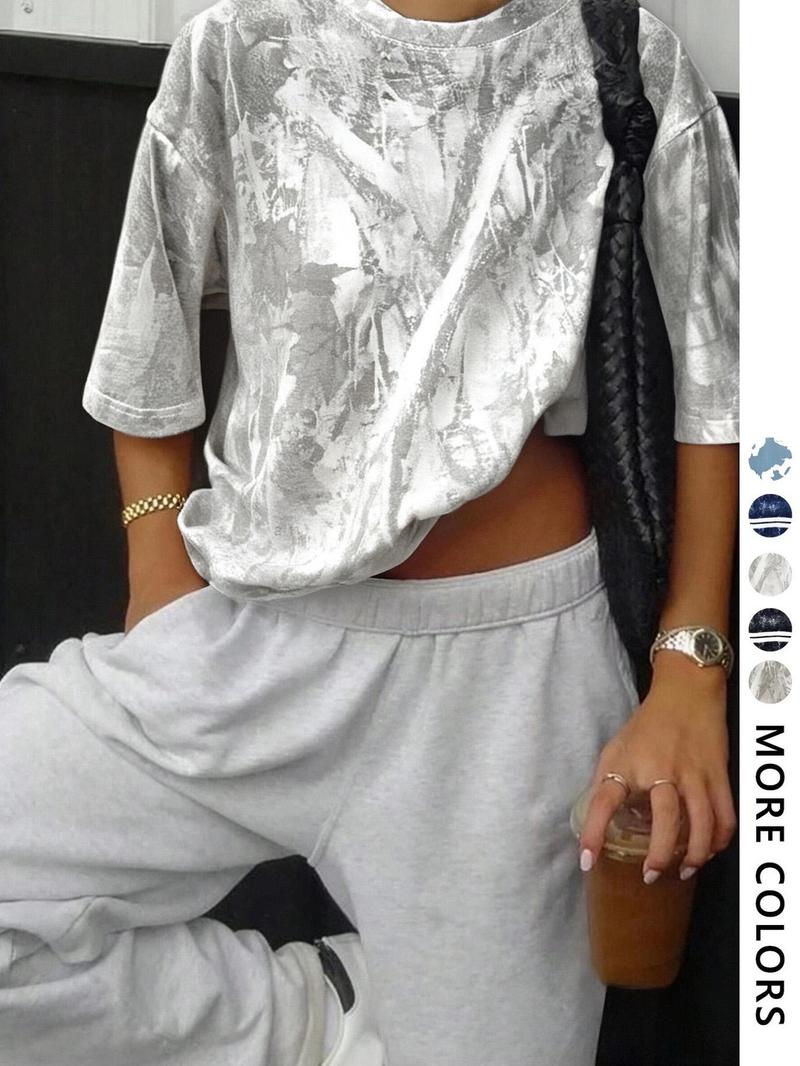 Unisex Camouflage Print T-Shirt, Short Sleeve Casual Top, Full Body Pattern Design, Simple Minimalist Style for Daily Wear