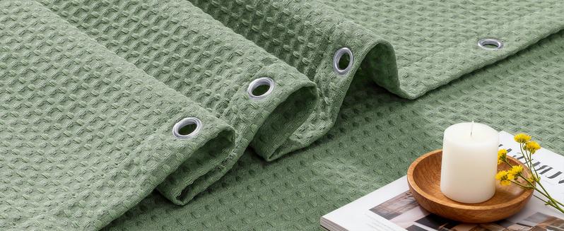 Inovaday Sage Green Shower Curtain - Waffle Textured Waterproof Thickened Luxury Shower Curtain for Bathroom, Luxury Bath Curtains Set with 12 Metal Hooks