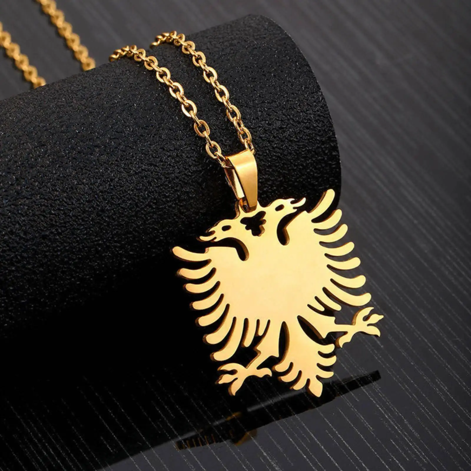 Unisex Albania Coat of Arms Eagle Pendant Necklace - Stainless Steel Ethnic Look Chain Jewelry, Fashion Accessory Gift, Stainless Steel Jewelry, Chain Jewelry Necklaces
