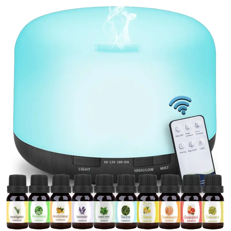 Aromatherapy Essential Oil Diffuser 16.91oz (6.7" L x 6.7" W x 4.7" H) with 10 Oils, 7 Color Changing LED Light Sprayer, Under 20db Sleep Aid, Room Decor Cool Gadget for Home Office Bedroom,sohochic