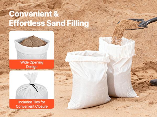 VEVOR Empty Sandbags, 200 Packs 16x 26 in, Heavy Duty Sand Bags Sacks with Ties, 50lb Capacity Woven Polypropylene Sandbags, Tear-Resistant UV-Resistant Sand Bags for Flood Protection Barrier